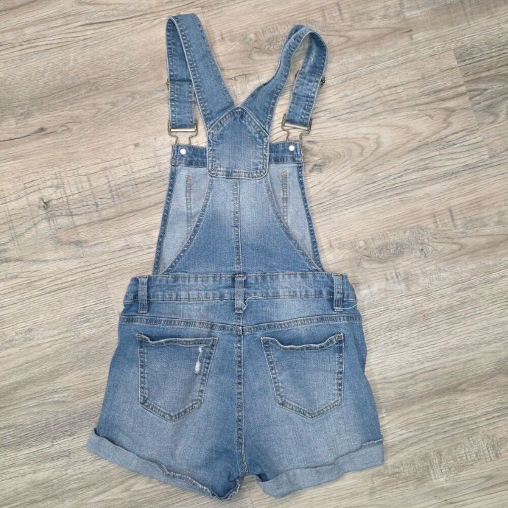 Blue Spice Distressed Denim Overall Shorts | Juniors Size 1 | Light Wash Stretch - Picture 5 of 8